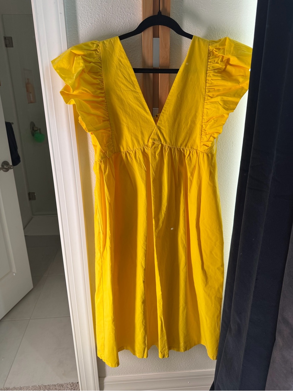 Maeve Yellow V-Neck Ruffle Sleeve Dress